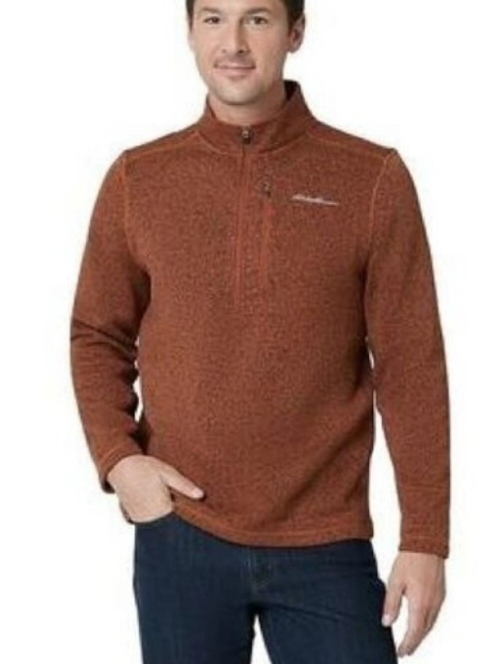 Eddie Bauer Radiator 1/4 Zip Fleece Pullover In Rust Orange